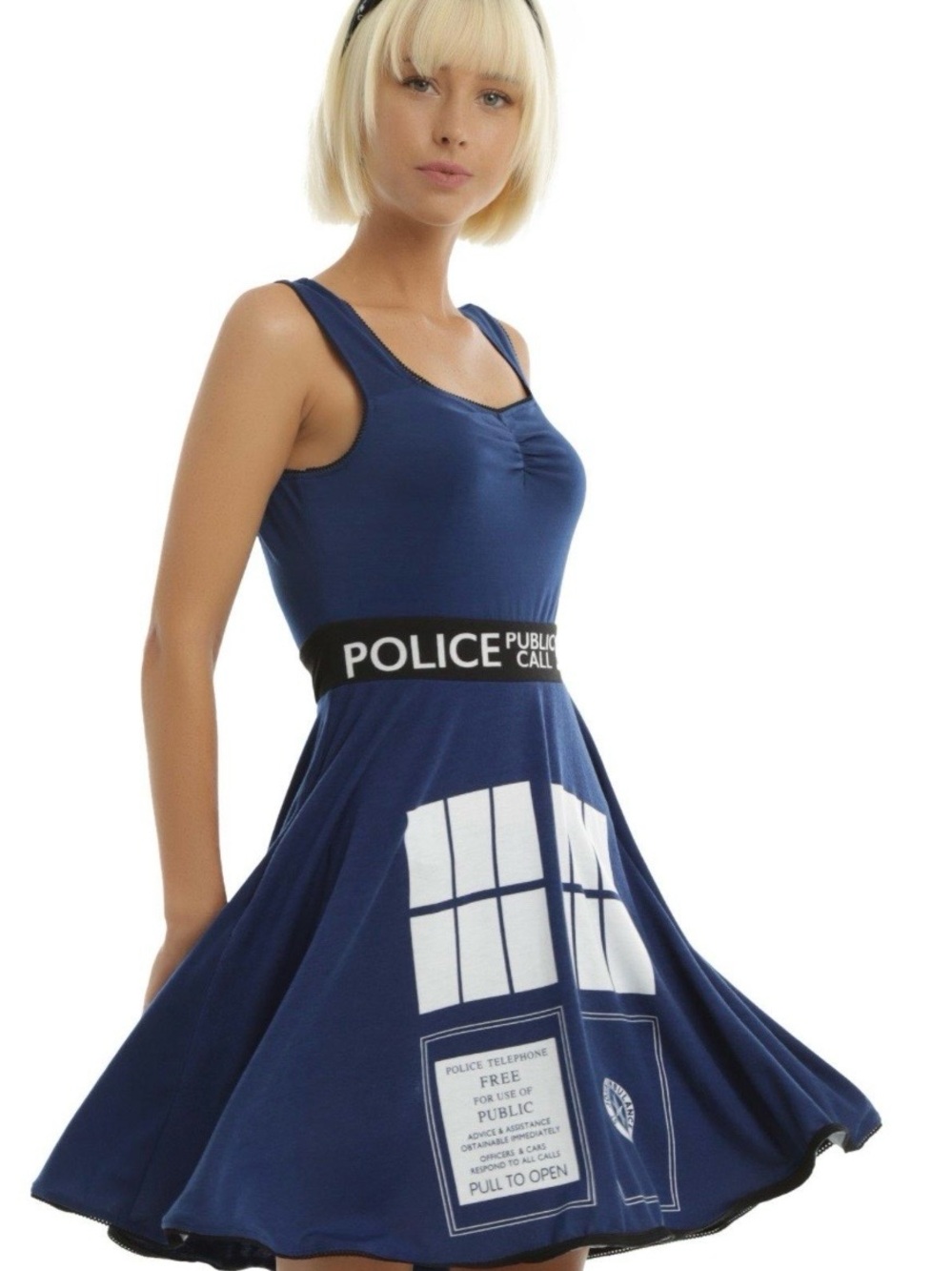 Hot Topic Navy Blue TARDIS Police Box Mini Dress - Picture 2 of 8